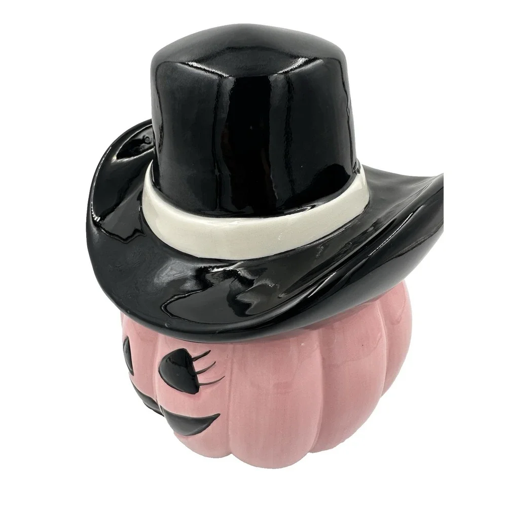Pink Pumpkin Cowboy Hat Cookie Jar Ceramic Halloween Decor Pinkoween